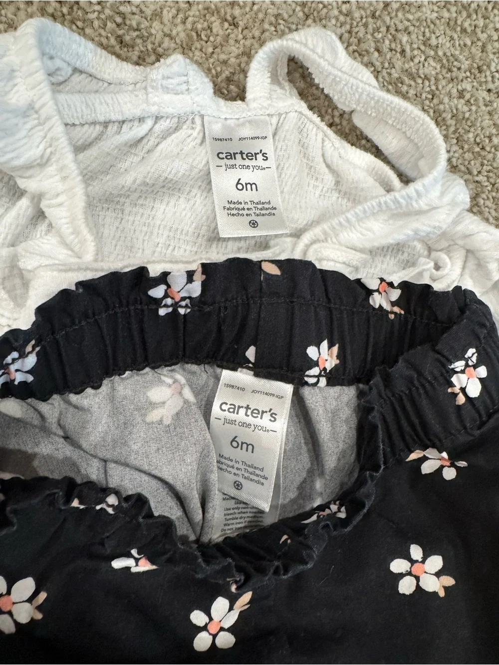 Carter's Black Floral Shorts with White Embroidered Tank